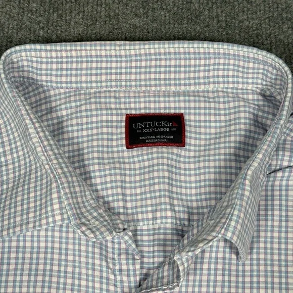 UNTUCKIT MENS 3XL PERFORMANCE BLUE PINK WHITE CHECK BUTTON DOWN STRETCH SHIRT - Picture 5 of 10